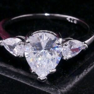 The Triple Teardrop Estate inspired 925 teardrop White Sapphire Ring sz 8